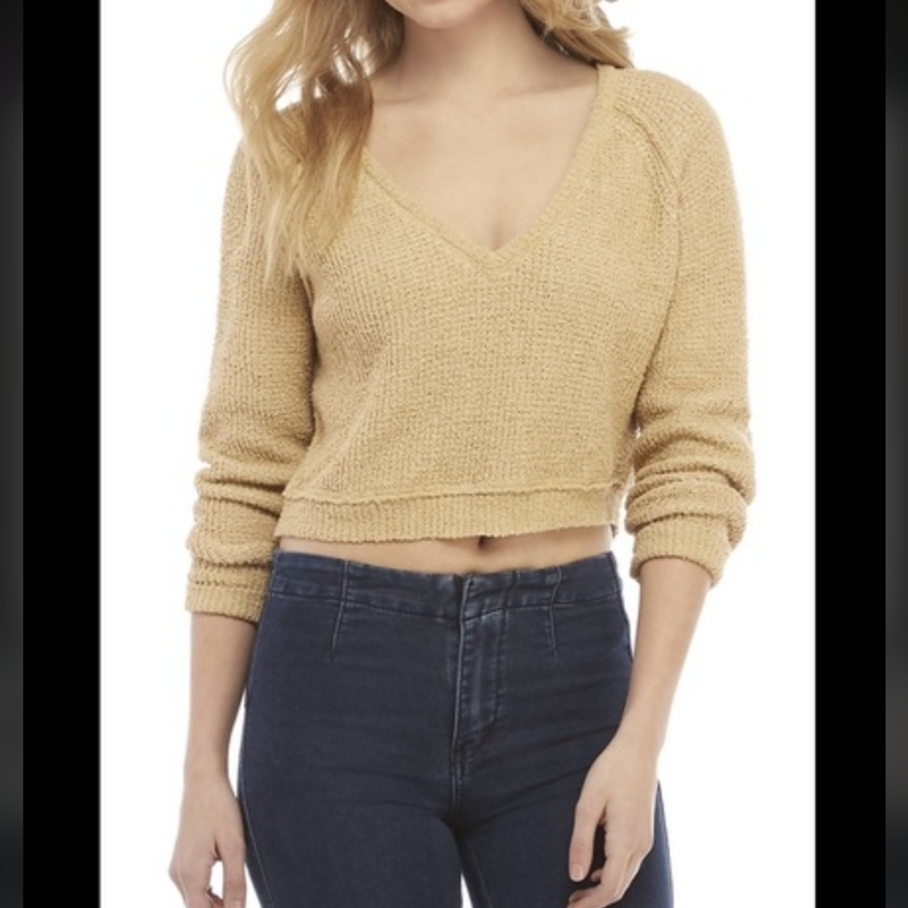 Free People High -low V Neck Sweater In Camel Size XS #539